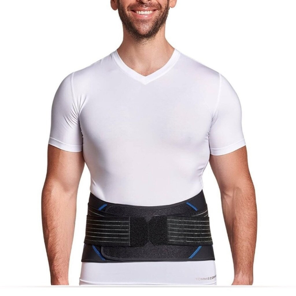 TOMMIE COPPER Black/Blue Adjustable Compression Back Brace NEW Large/XLarge